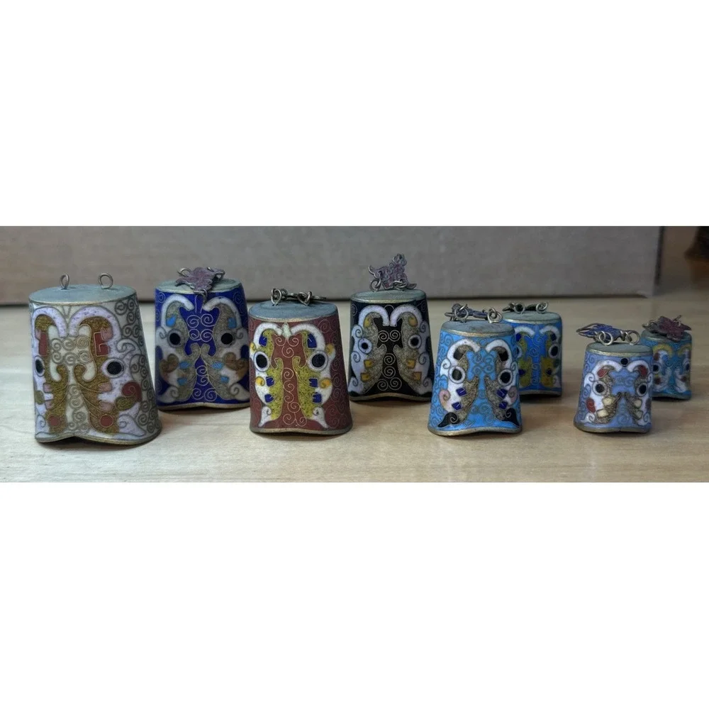 VINTAGE Chinese Brass CLOISONNÉ Enamel Chime Music Meditation Bells Replacements